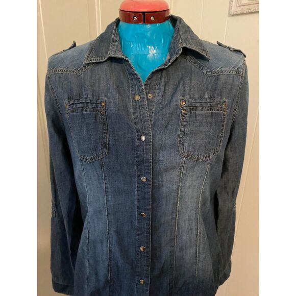 Coupe 100% Cotton Snap down Long-sleeved Top Women Size L - Picture 2 of 10